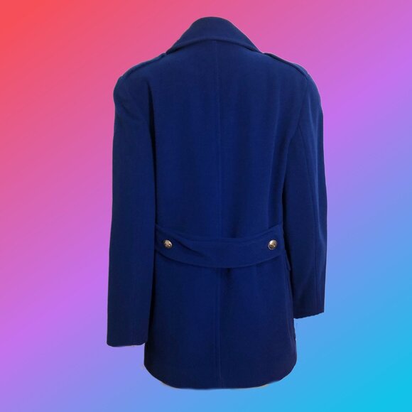LE MONDE CASANDRA COUTURE Classic Royal Blue Double Breasted Wool Pea Coat Sz 2 - Picture 3 of 6
